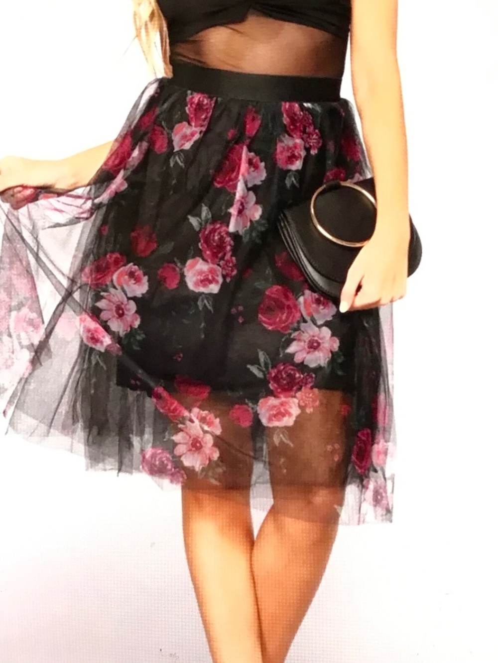HAUTE MONDE Black Floral Tulle Skirt Women’s Size Medium
